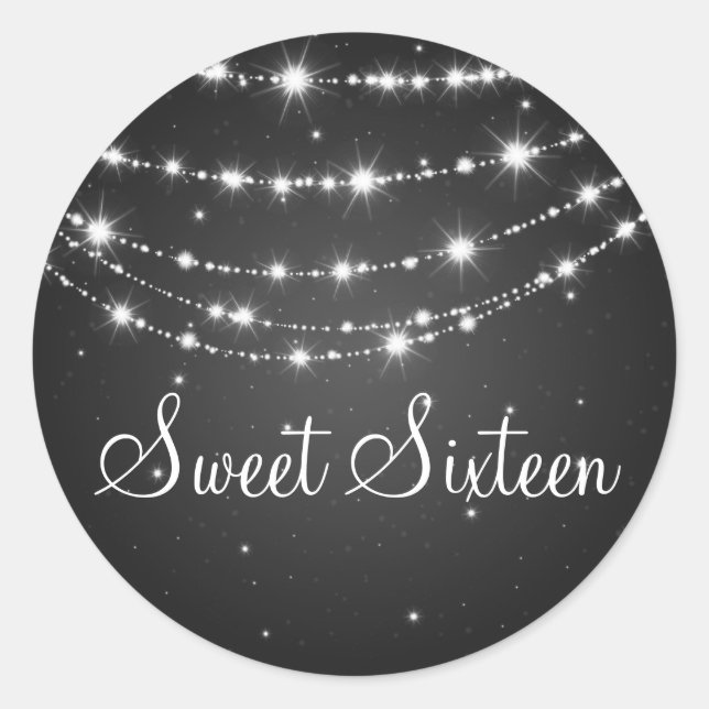 Sweet Sixteen Sparkling Chain Black Classic Round Sticker (Front)