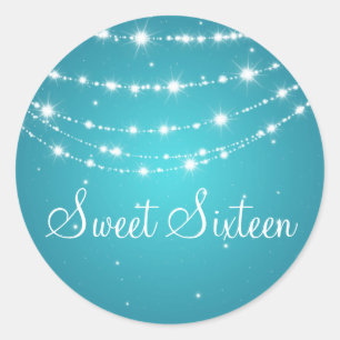 Sweet Sixteen Sparkling Chain Blue Classic Round Sticker