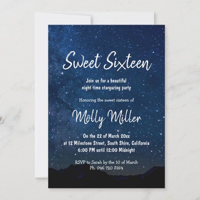 Sweet Sixteen Starry night Invitation (Front)