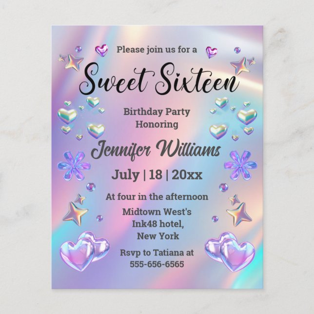 sweet sixteen stylish holographic girly invitation (Front)