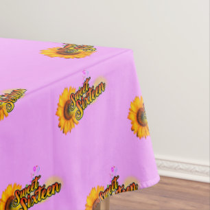 Sweet Sixteen Sunflower and Balloons on Rich Pink Tablecloth