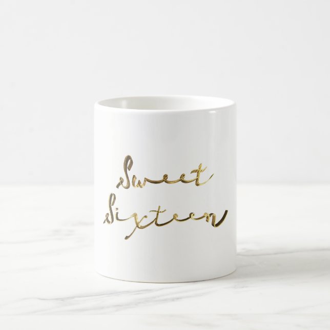 Sweet Sixteen Sweet 16 16th Birthday Gold Text Coffee Mug (Center)