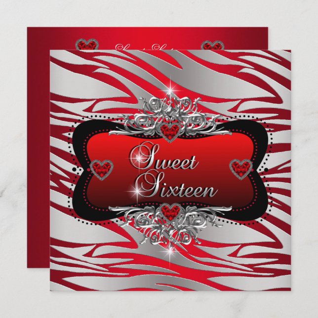 Sweet Sixteen Sweet 16 Birthday Party Red Invitation (Front/Back)