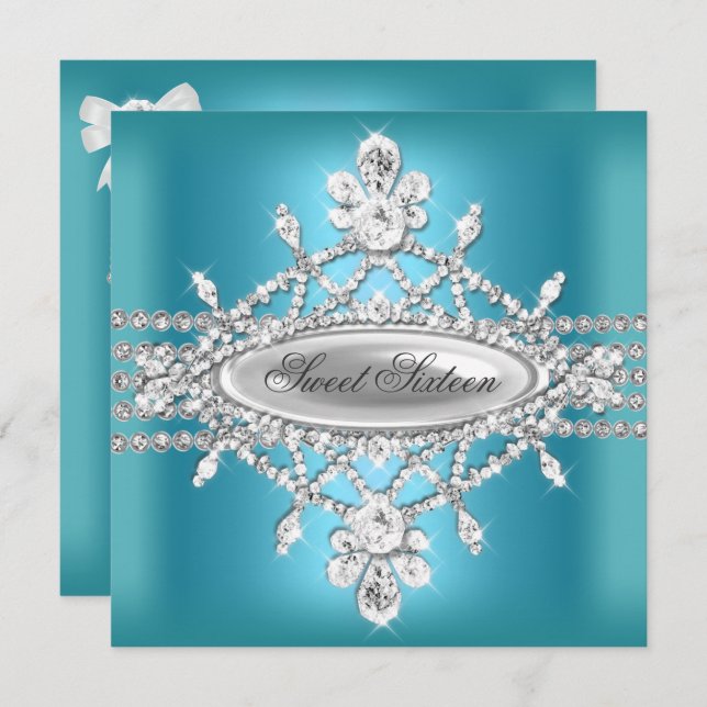 Sweet Sixteen Sweet 16 Birthday Teal Blue Silver Invitation (Front/Back)