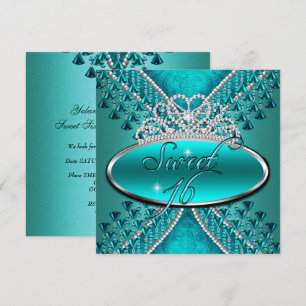 Sweet Sixteen Sweet 16 Birthday Teal Blue Tiara Invitation