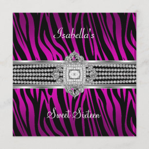 Sweet Sixteen Sweet 16 Birthday Zebra Hot Pink Invitation