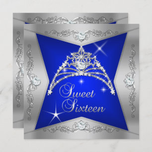 Sweet Sixteen Sweet 16 Blue Silver Tiara Invitation