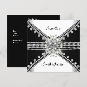 Sweet Sixteen Sweet 16 Butterfly Black White Invitation