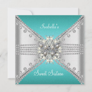 Sweet Sixteen Sweet 16 Butterfly Blue Teal Silver Invitation