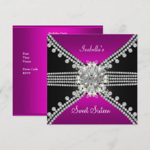 Sweet Sixteen Sweet 16 Butterfly Hot Pink Black Invitation