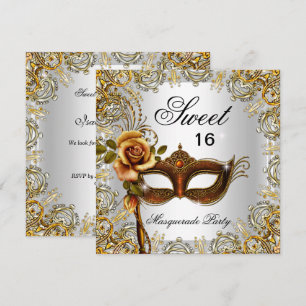 Sweet Sixteen Sweet 16 Masquerade Gold 2 Invitation