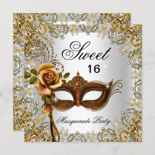 Sweet Sixteen Sweet 16 Masquerade Gold 2 Invitation