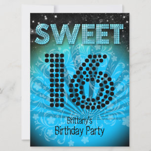 Sweet Sixteen Sweet 16 Party Blue Teal Black Invitation
