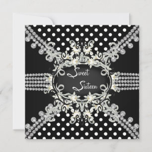 Sweet Sixteen Sweet 16 Pearl White Black Spots Invitation