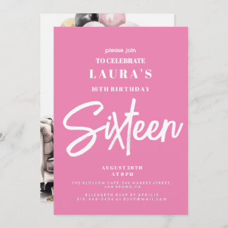Sweet sixteen, sweet 16, pink, birthday party invitation