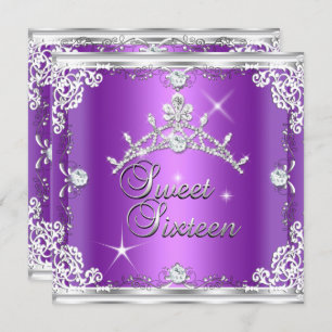 Sweet Sixteen Sweet 16 Purple Silver Diamond Tiara Invitation