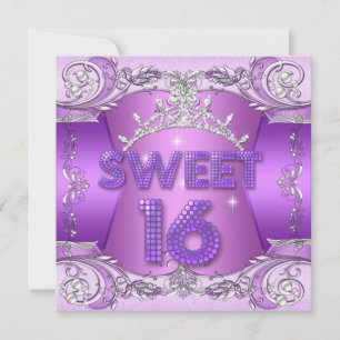 Sweet Sixteen Sweet 16 Purple Silver Tiara Invitation