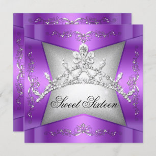 Sweet Sixteen Sweet 16 Purple Silver Tiara Invitation