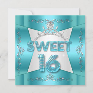 Sweet Sixteen Sweet 16 Teal Blue Silver Tiara Invitation