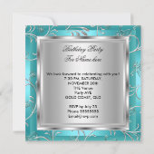 Sweet Sixteen Sweet 16 Teal Blue Silver White Invitation (Back)