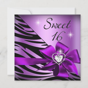 Sweet Sixteen Sweet 16 Zebra Purple Black Invitation