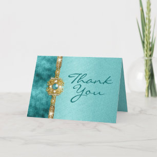 "sweet sixteen" teal gold 16 birthday thank you card