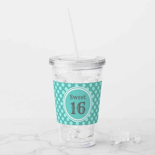 Sweet Sixteen Teal Modern Acrylic Tumbler (Front Ice)