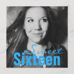 Sweet Sixteen Teen Birthday Party (Bright Blue) Invitation