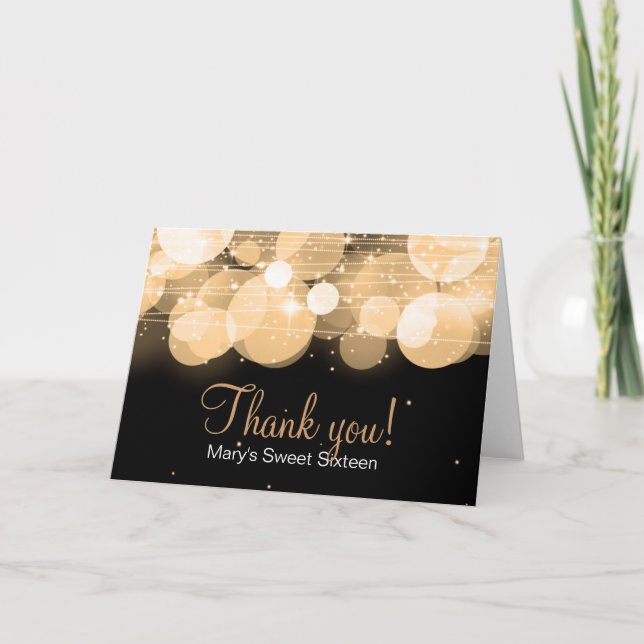 Sweet Sixteen Thank You Glow & Sparkle Gold Card (Front)