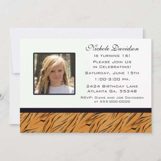 Sweet Sixteen Tiger Party Invitation (Front)