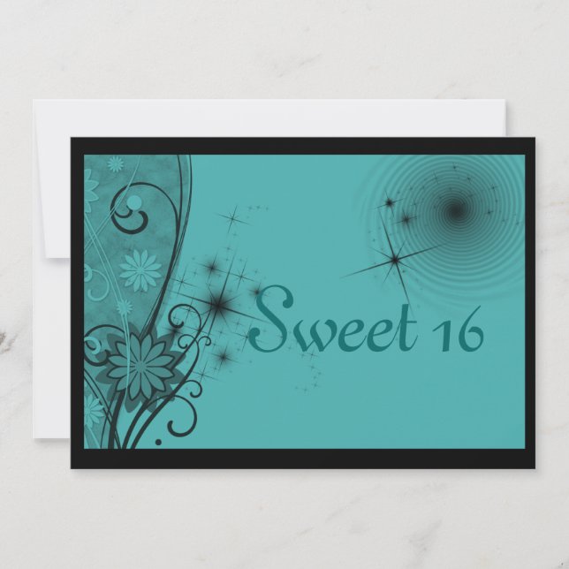 Sweet Sixteen Turquoise and Black Invitation (Front)