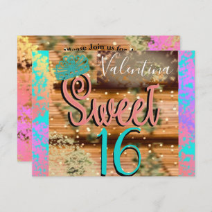 Sweet Sixteen Vintage Boho Turquoise Gold Rustic Invitation