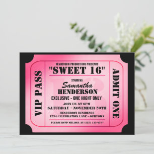 Sweet Sixteen VIP Ticket Style Party Invitations