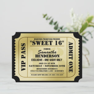 Sweet Sixteen VIP Ticket Style Party Invitations