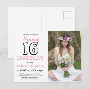 Sweet Sixteen Virtual Birthday Party Invitation Postcard