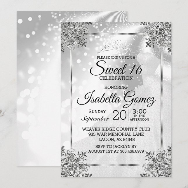 Sweet Sixteen White Princess Gown Invitation (Front/Back)