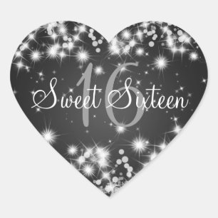 Sweet Sixteen Winter Sparkle Black Heart Sticker