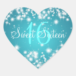 Sweet Sixteen Winter Sparkle Blue Heart Sticker