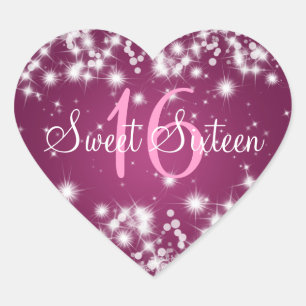 Sweet Sixteen Winter Sparkle Pink Heart Sticker