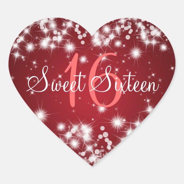 Sweet Sixteen Winter Sparkle Red Heart Sticker (Front)