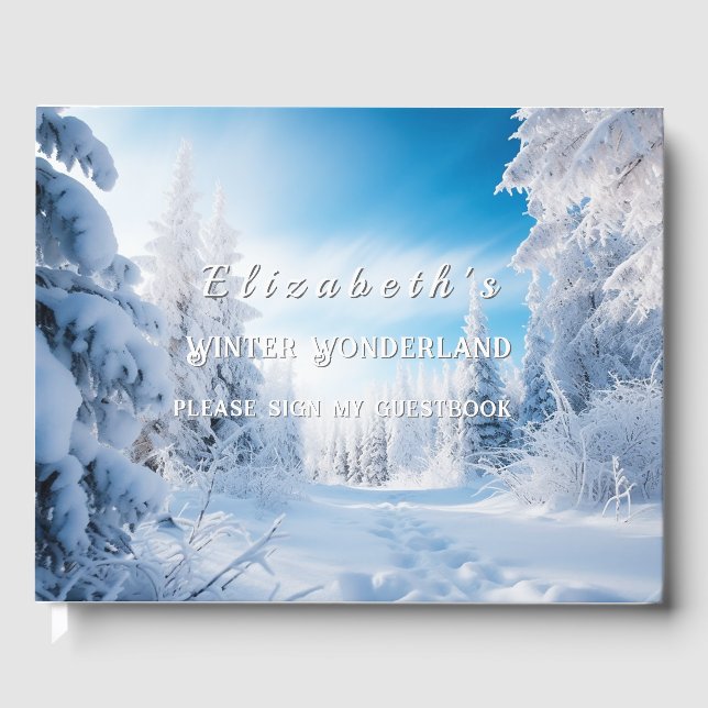 Sweet Sixteen Winter Wonderland Pine Trees Snow Guest Book (Front)