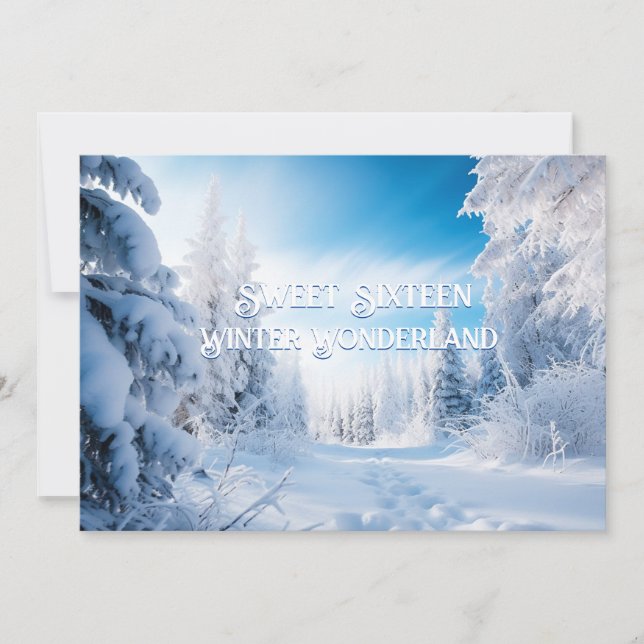 Sweet Sixteen Winter Wonderland Pine Trees Snow Invitation (Front)