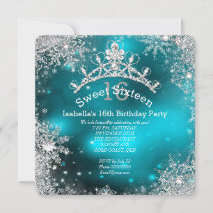 Sweet Sixteen Winter Wonderland Silver Teal Invitation