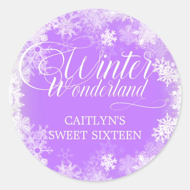 Sweet Sixteen Winter Wonderland Snowflake Favour Classic Round Sticker (Front)