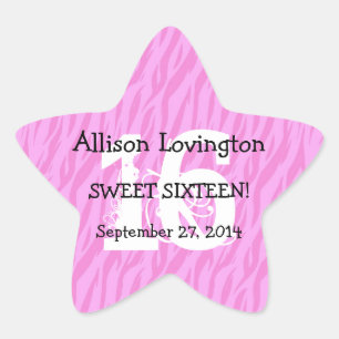 Sweet Sixteen Zebra Birthday Celebration Gift S01 Star Sticker