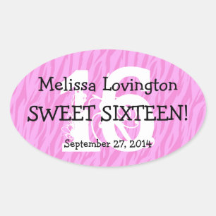 Sweet Sixteen Zebra Birthday Celebration Gift V012 Oval Sticker