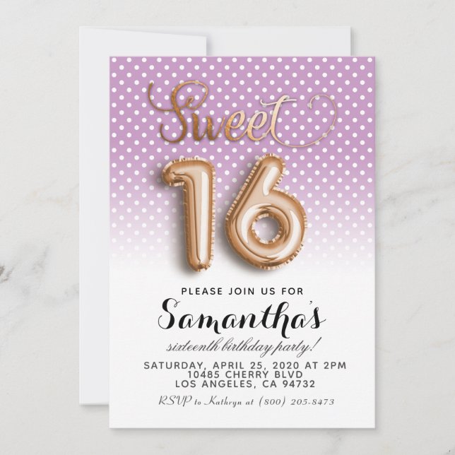 Sweet Sixteenth Birthday Gold Marble Invitation (Front)
