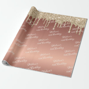 Sweet Sixteenth Rose Gold Birthday Dripping Wrapping Paper