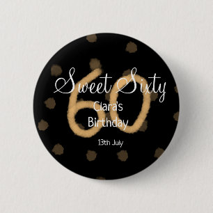 Sweet Sixty add name date birthday yellow polka do 6 Cm Round Badge