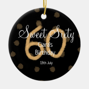 Sweet Sixty add name date birthday yellow polka do Ceramic Ornament